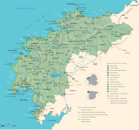 Mapa de Galicia con la Costa da Morte resaltada