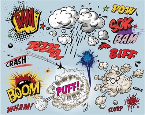 Representación visual de diferentes onomatopeyas de cómic