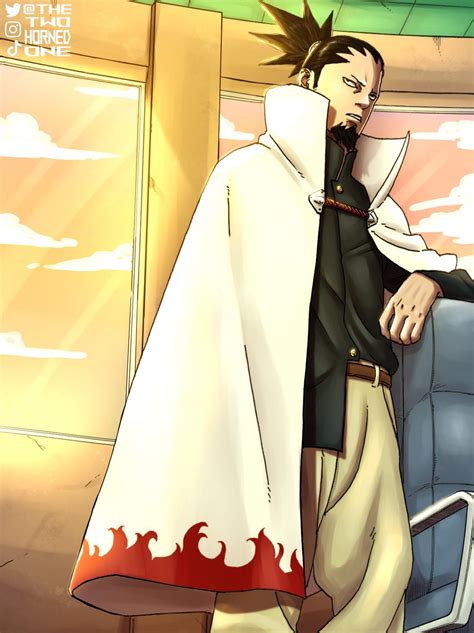 Shikamaru Nara vistiendo el manto de Hokage