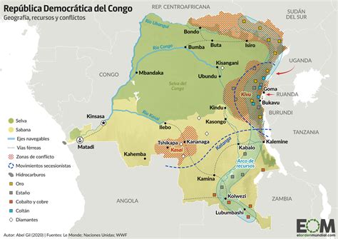 Mapa del Congo Belga en la década de 1930