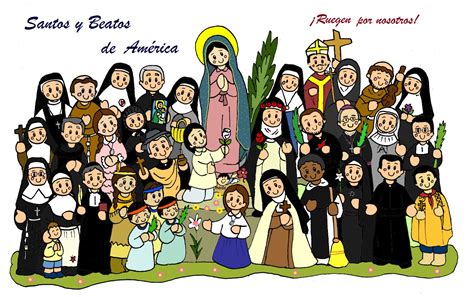 Ilustración de santos en un cómic educativo
