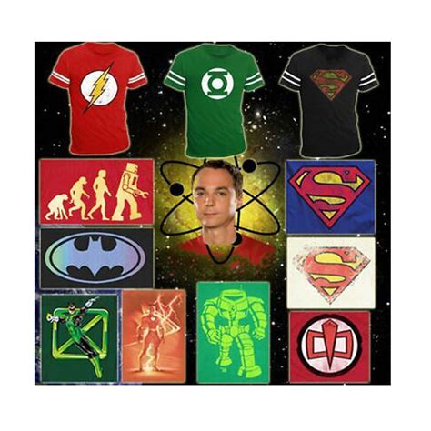 Camisetas de Sheldon Cooper con diferentes diseños de superhéroes y ciencia