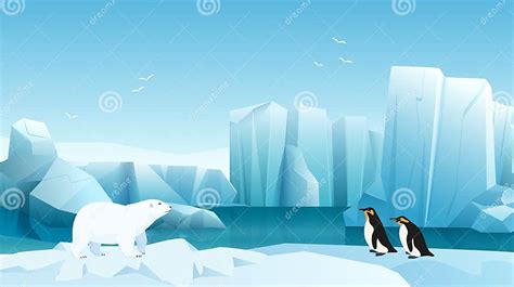 Ilustración de pingüinos en un paisaje helado