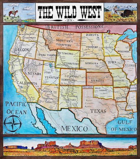 Mapa del Salvaje Oeste con ubicaciones de historias de western