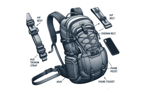 Detalle de las correas ajustables y el asa superior de la mochila