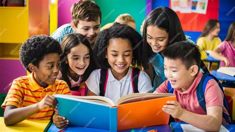 Ilustración de niños leyendo cómics en un aula