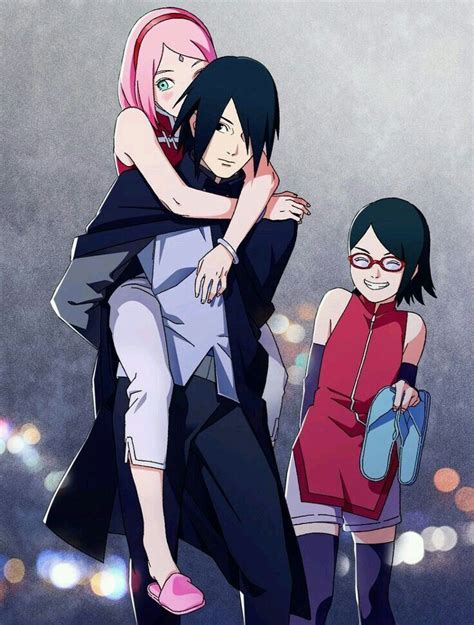 Sakura y Sasuke con su hija Sarada