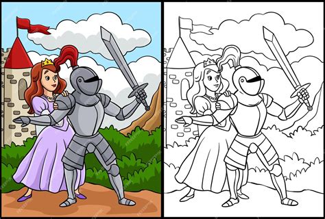 Ilustración de un caballero en armadura protegiendo a un príncipe.