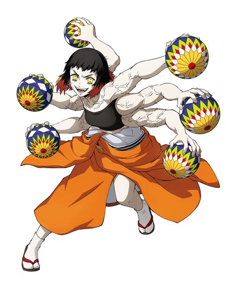 Diagrama mostrando a Susamaru con sus seis brazos y pelotas temari