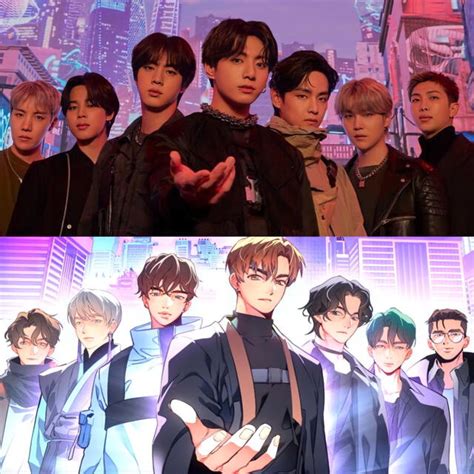 Comparación del poster de BTS y su versión ilustrada.
