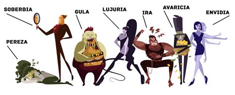 Representación artística de los siete pecados capitales con figuras femeninas demoníacas