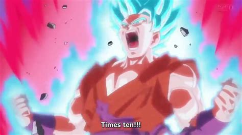 Goku Super Saiyan Blue lanzando el Kaioken Kamehameha x10