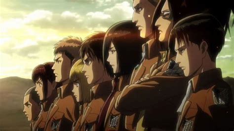 Escena del tercer opening de Shingeki no Kyojin con el Cuerpo de Exploración