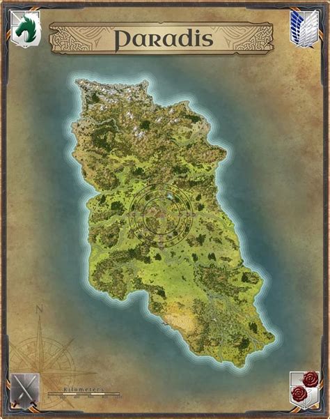 Mapa de Paradis con las murallas y territorios explorados
