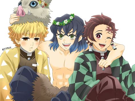Ilustración de Tanjiro, Inosuke y Zenitsu