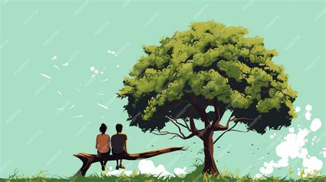 Un claro con un gran cerezo en flor y dos figuras sentadas bajo él