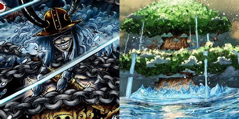 Arte conceptual de la isla de Elbaf y Loki en el anime de One Piece