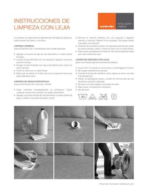 Instrucciones de limpieza con lejía