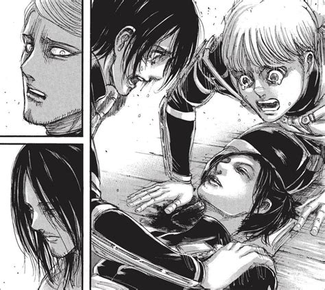 Personajes de Attack on Titan llorando la muerte de Sasha