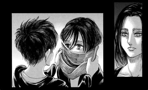 Panel del manga donde Mikasa recibe la bufanda de Eren
