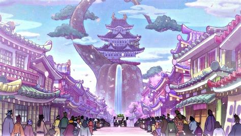 Paisaje de Wano Kuni con arquitectura feudal japonesa