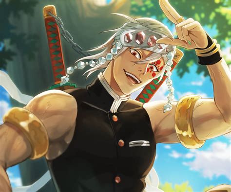 Ilustración de Tengen Uzui planeando la misión en el Distrito Rojo