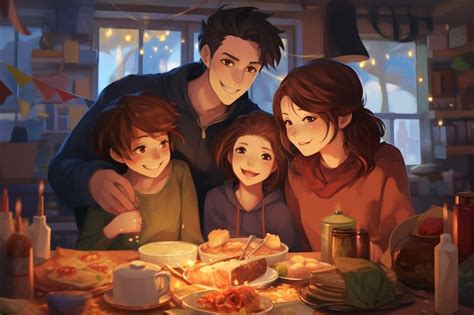 Ilustración de una familia de anime