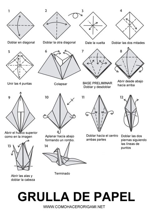 Diagrama de plegado de una grulla de origami (origami crane folding diagram)