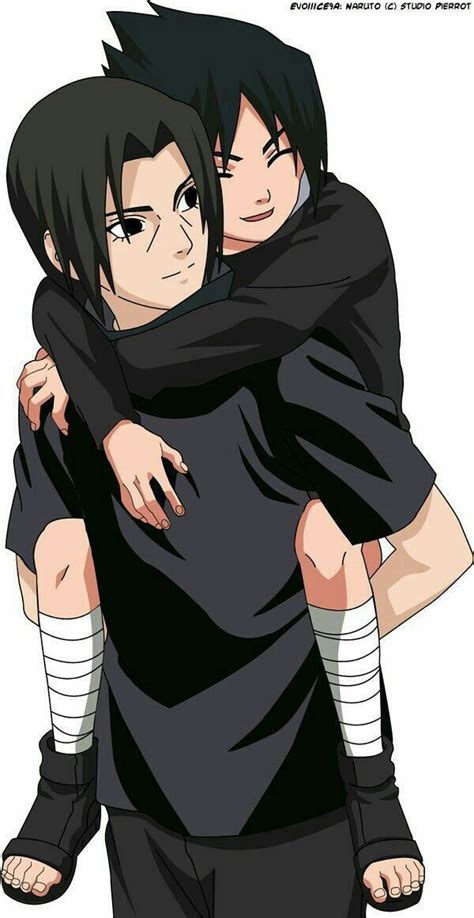 Itachi cargando a Sasuke en sus hombros