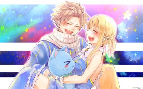 Lucy, Natsu y Happy almorzando