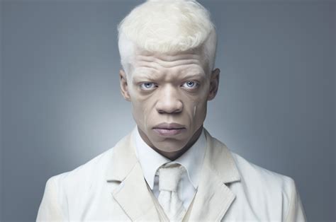 Personaje albino con ojos dorados