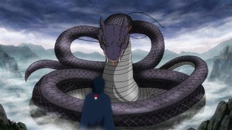 Ilustración de Sasuke invocando serpientes