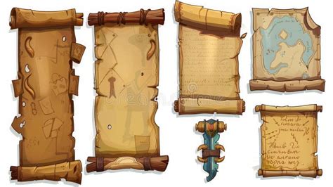 Ilustración de varios pergaminos de invocación de armas