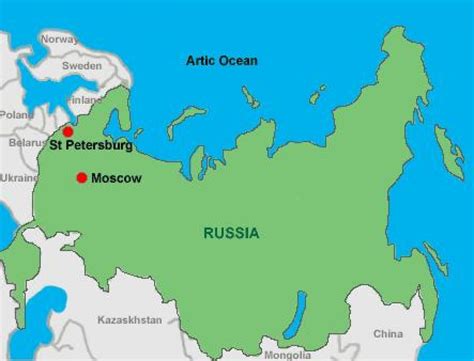 Mapa de Rusia con énfasis en Moscú y San Petersburgo