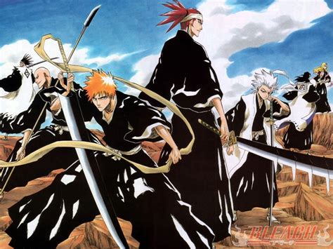 Escena de batalla en Bleach con varios Shinigamis