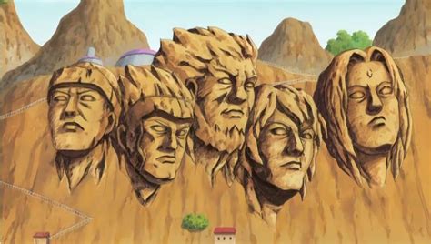 Las estatuas de los Hokages en la montaña de Konoha