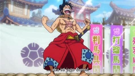 Luffy enfrentándose a Urashima en un combate de sumo