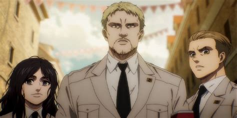 Ilustración de los Titanes Cambiantes: Reiner, Galliard y Pieck