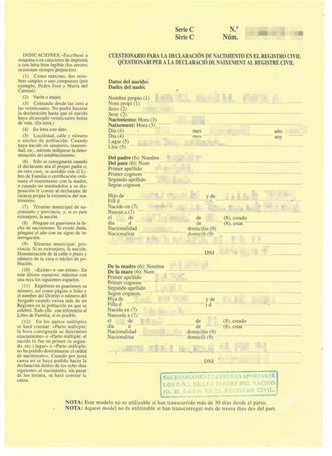 Ejemplo de certificado de registro civil español