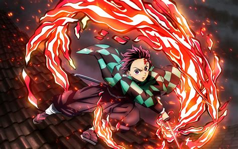 Ilustración de Tanjiro Kamado ejecutando la Hinokami Kagura