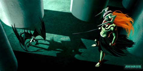 Ichigo Kurosaki y Ulquiorra Cifer preparándose para luchar