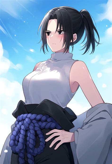 Ilustración de Sasuke Uchiha en versión femenina
