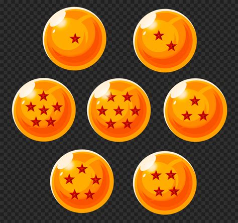 Ilustración de las 7 Dragon Balls con estrellas rojas