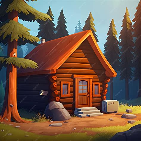 Ilustración de un bosque con una cabaña