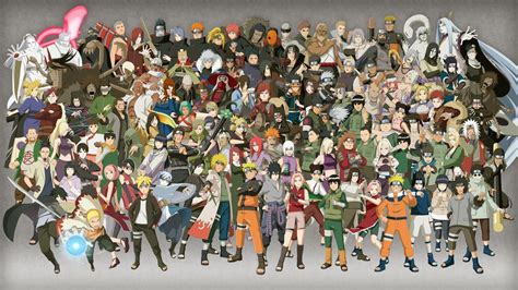 Collage de ninjas de Naruto con sus elementos