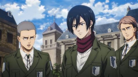 Connie y Mikasa discutiendo sobre Eren