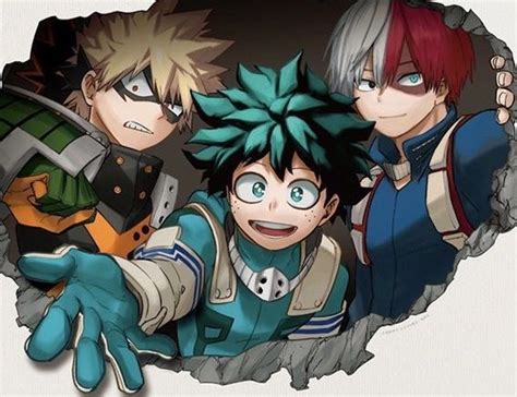 Izuku Midoriya, Shoto Todoroki y Katsuki Bakugo cenando en casa de los Todoroki