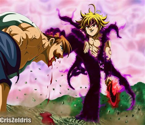 Diagrama comparativo de los poderes de Meliodas y Escanor