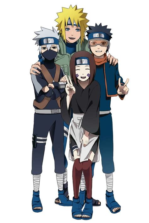 Equipo 7 original: Kakashi, Obito, Rin y Minato