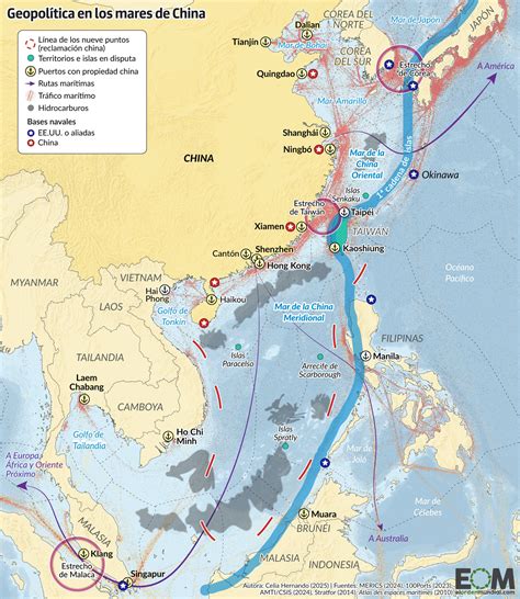 Mapamundi mostrando rutas de patrulla en el Mar de China Meridional